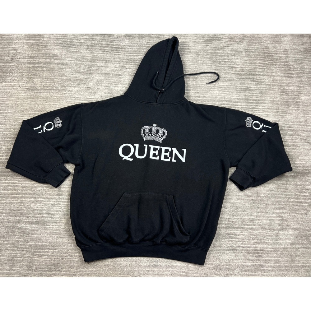 Attire Hoodie Unisex XL Black Queen Crown Graphic Streetwear Pullover Fleece